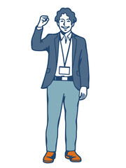 Young Office Worker Smiling with Fist Pump