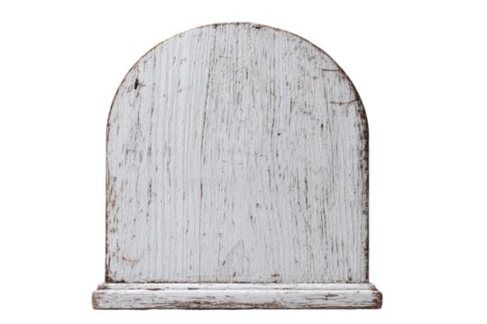 Aged, arched, white wooden plaque