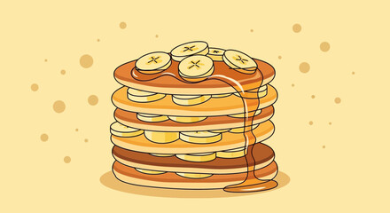 Stacked Pancakes With Sliced Banana and Syrup for a Delightful Breakfast Treat