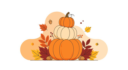 Stacked Pumpkins And Autumn Leaves Depicting Seasonal Celebration And Harvest