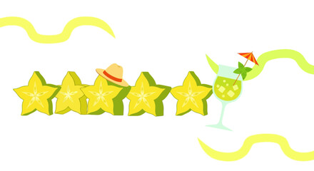Starfruit Rating With Cocktail And Hat Embodying Vacation Enjoyment And Refreshment