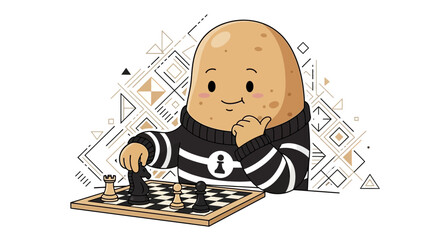 Strategic Potato Thinking Over Chessboard With Geometric Design