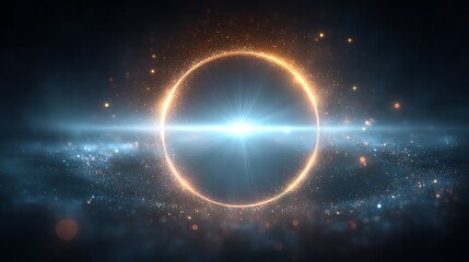 Glowing Circle Portal with Light Streaks and Sparkling Particles on Dark Background