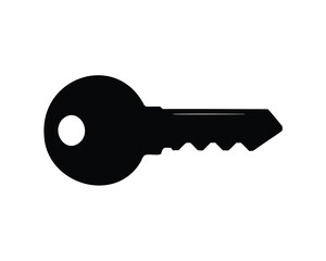 Simple black silhouette of a pin tumbler lock key against white background