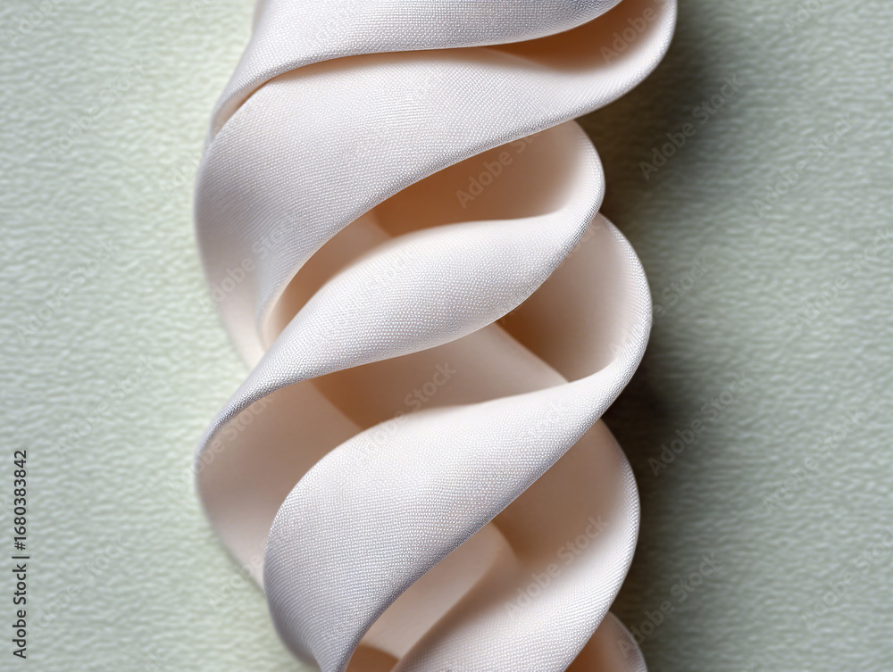 Poster white spiral ribbon with soft texture and abstract design on light background, evoking elegance and 