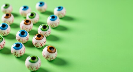 A halloween scary eyeballs decoration on green background for spooky horror night festival
