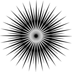 Fototapeta premium Radiating starburst with evenly spaced thin rays in bold black silhouette