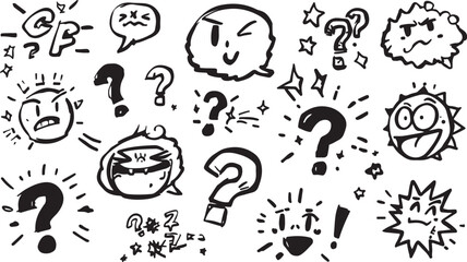 Manga Face Expressions – Angry, Sad, Happy, Shock, Cute, Comic, Cartoon, Emotion, Illustration, Black and White, Icon Pack