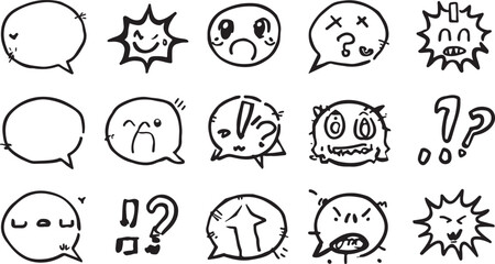 Manga Face Expressions – Angry, Sad, Happy, Shock, Cute, Comic, Cartoon, Emotion, Illustration, Black and White, Icon Pack