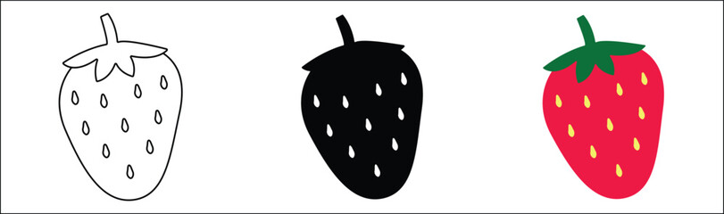Cute strawberry  illustration black and colorful on white background  vector design