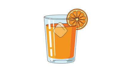 Vibrant orange juice with ice and fruit garnish illustration for summer refreshment enjoyment