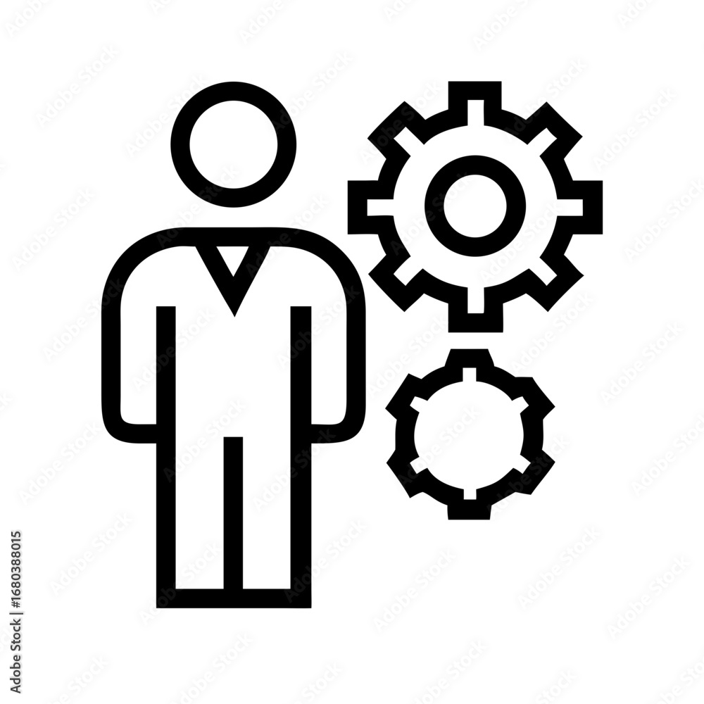 Aufkleber person with gears icon representing business process automation and system configuration management 
