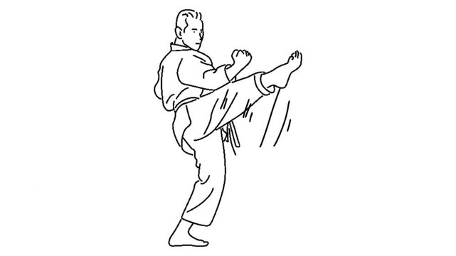 line art animation of man practicing karate combat