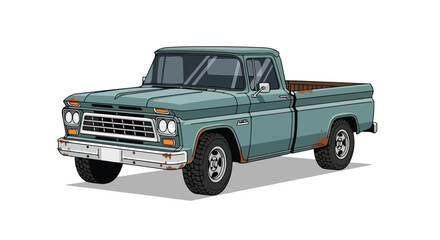 Vintage Style: Teal Pickup Truck Illustration Showcasing Automotive Nostalgia and Classic Design elements with detailed rendering and simplified