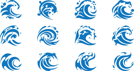 Blue Water Swirl Icon Set &ndash; Wave, Ocean, Flow, Nature, Marine, Energy, Circle, Tide, Logo, Fluid, Power, Symbol, Sea, Abstract, Design, Water, Vector