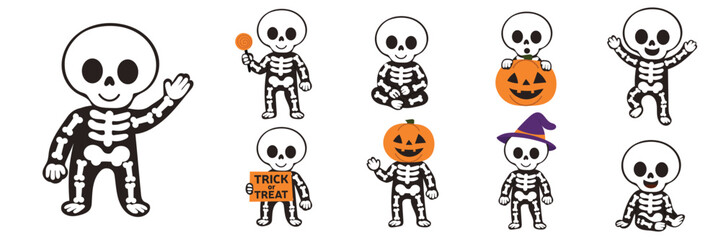 Cute Halloween Skeletons in Various Poses
