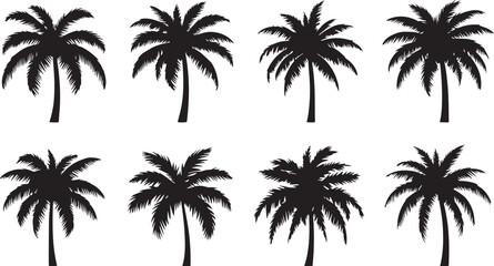 Palm Tree Silhouette Set – Tropical Icon, Summer Beach, Island Symbol, Exotic Nature, Coastal Illustration, Retro Style, Outdoor Adventure, Holiday Graphic, Sunset Vibe, Summer Design, Natural Beauty,
