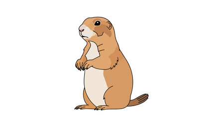 Prairie Dog Perched Upright on White Background, A Cartoon Illustration Capturing the Charm of Wildlife with a Curious and Alert Expression