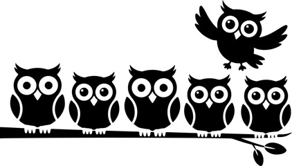 Obraz premium Owl Silhouette Icon Collection Vector Bundle
