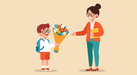 Student Giving Flowers to Teacher Appreciation.