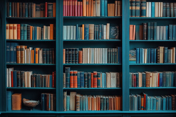 Many books on a bookshelf.