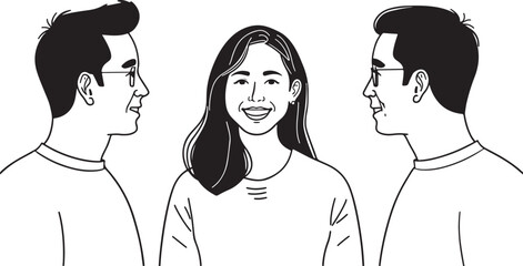 Portrait of Smiling Woman – Line Art, Face Illustration, Female Drawing, Minimalist Style, Vector Outline, Girl Artwork, Fashion Sketch, Black and White, Hand Drawn, Simple Design, Graphic Portrait, L