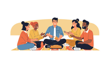 Sharing Bread, Community Gathering, Friends Enjoying Food, A Moment of Togetherness and Enjoyment