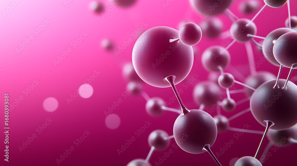 Aufkleber the image shows a close-up view of a molecular structure with pink spheres connected by thin rods ag