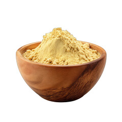 Pile of yellow powder in a wooden bowl