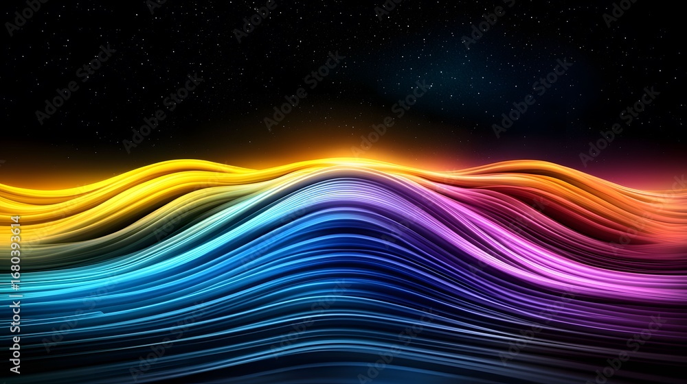 Aufkleber the image features a vibrant and colorful abstract design with flowing, wave-like lines that transit