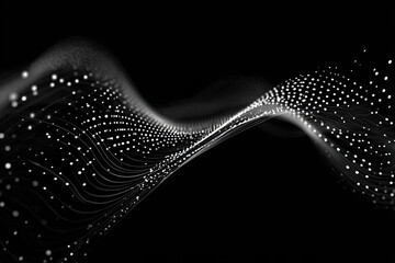Abstract wave of connected dots on black background