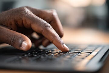 Close-up of a person's hand typing on a laptop keyboard