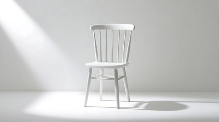 A minimalist wooden chair with a fully white-painted finish and no visible texture, featuring a classic Scandinavian design with simple clean lines, softly rounded edges, and a slender profile.