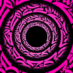 Abstract concentric circles design with tribal like patterns in shades of pink and black colors