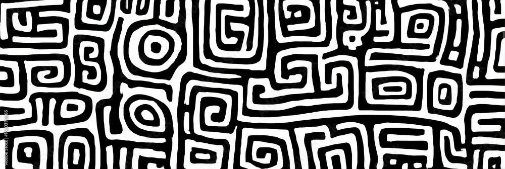 Poster bold black and white abstract pattern showcases intricate line work, creating a visually captivating