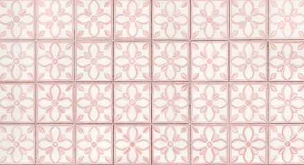 pink and white tiled pattern with flower designs, charming and traditional, ideal for vintage designs, feminine themes, or decorative backgrounds

