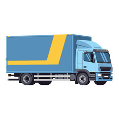Vector illustration of a blue cargo truck for commercial transport. Side view of a delivery vehicle for logistics and shipping