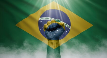 Brazilian Flag with Raised Fist: A Symbol of Strength and Unity for the Nation