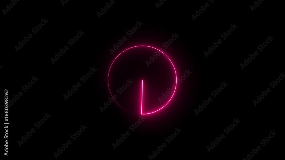Poster glowing neon clock icon , analog clock on the black background. analog wall clock animation with tec