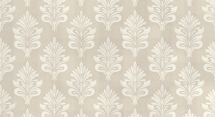 beige damask pattern with floral motifs, elegant and traditional, ideal for classic designs, textile prints, or sophisticated backgrounds

