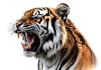 Obraz premium tiger roaring, isolated on a transparent background, cutout in a png file with white space around for easy background manipulation and illustration