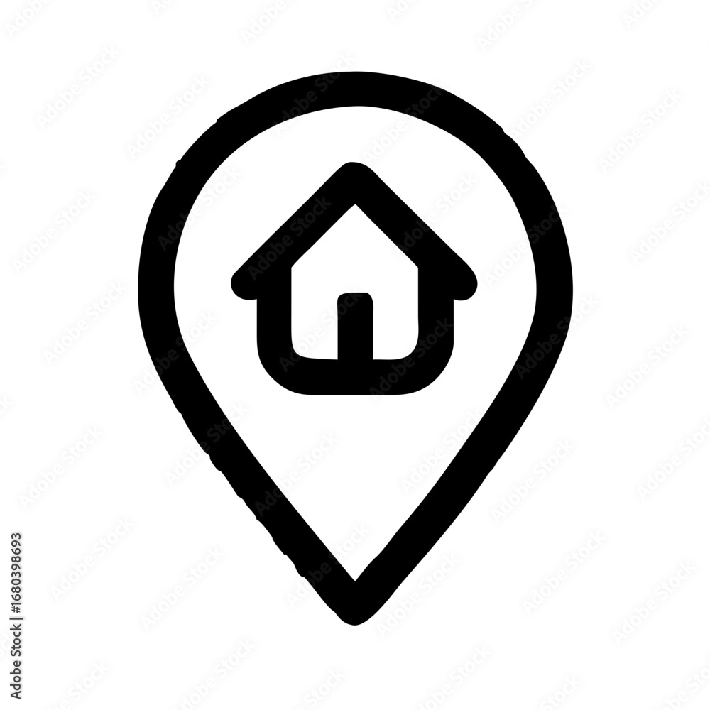 Fototapete a simple black and white location pin with a house inside the pin icon for maps and navigation use