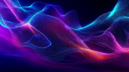 Fototapeta premium A computer-generated graph with a wavy pattern features tiny blue and pink dots connected by glowing lines,