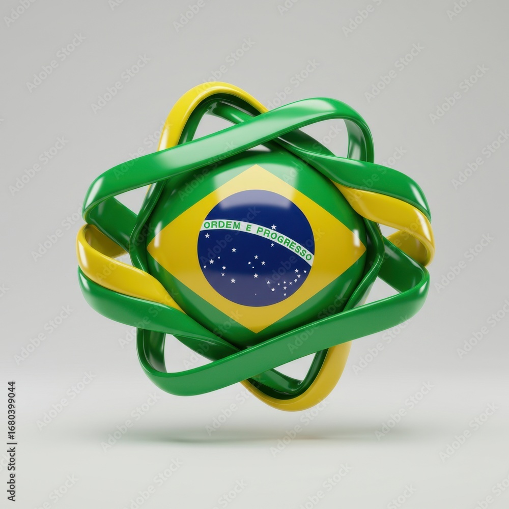Poster abstract 3d rendering of the brazilian flag in a modern artistic design
