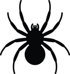 Black spider silhouette vector illustration with eight legs, ideal for Halloween, scary designs, pest control, and nature themes.