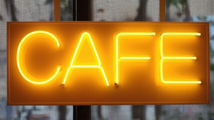 Illuminated cafe sign in vibrant neon colors.