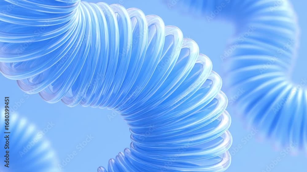Poster soft blue spiral tube abstract translucent smooth curved futuristic tubular loop ribbon glossy surfa
