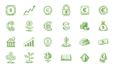 Hand Drawn Pixel Style Icon Set Vector