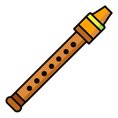 Naklejka premium Wooden recorder musical instrument with black outlines vector on white background.