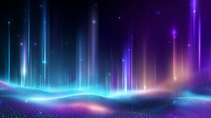 Abstract digital artwork with a dark background transitioning to vibrant blue, purple, pink, and orange hues,